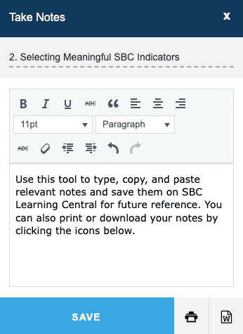 "Taking Notes" feature with print and download icons.