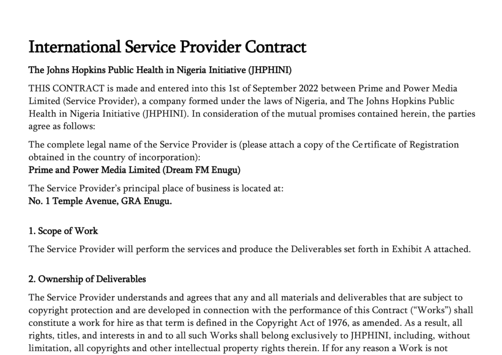 Media House Contract